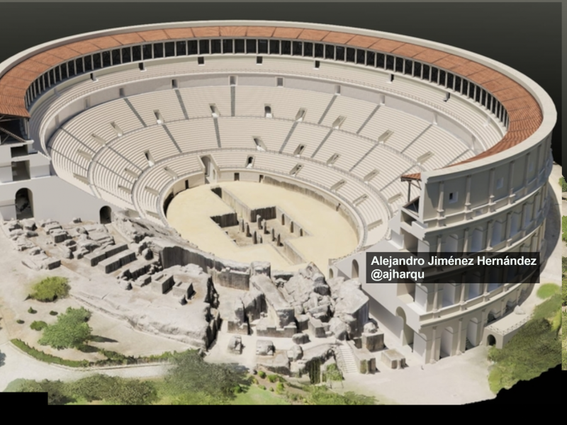 Recreación del imponente anfiteatro elaborado por el arqueólogo Alejandro Jiménez