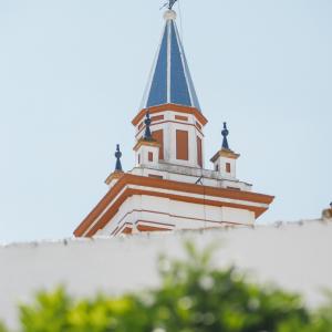 Albaida del Aljarafe. Detalle del campanario de la Iglesia Nuestra Señora de la Asunción