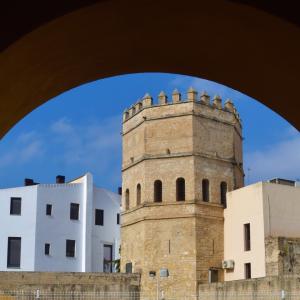 Torre octogonal del siglo XIII, situada en la calle santander, fotografiada más de cerca 